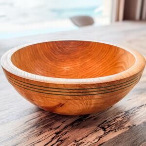 Rare-Ash Wood Bowl wGreen Malachite Accents, Signed by Artist, Dennis Liggett-CO
